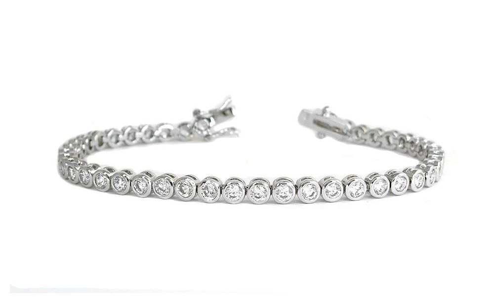 18k White Gold Plated Bezel Cubic Zirconia 4mm Round Cut Tennis Bracelet – 7.5″