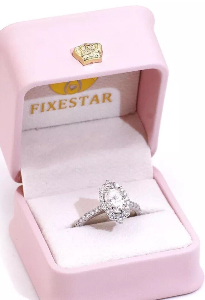3.ct Oval Cut Moissanite Halo Engagement Ring Sterling 18K White Gold Plated Mar