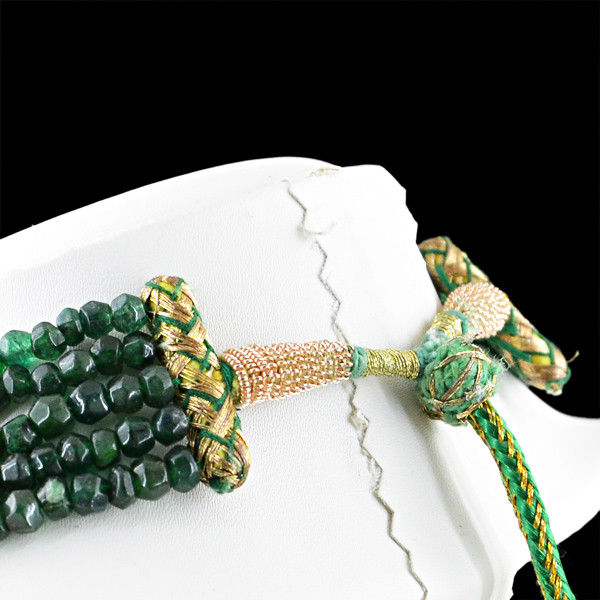TOP CLASS 416.85 CTS NATURAL 5 LINE RICH GREEN JADE FACETED BEADS NECKLACE (DG)