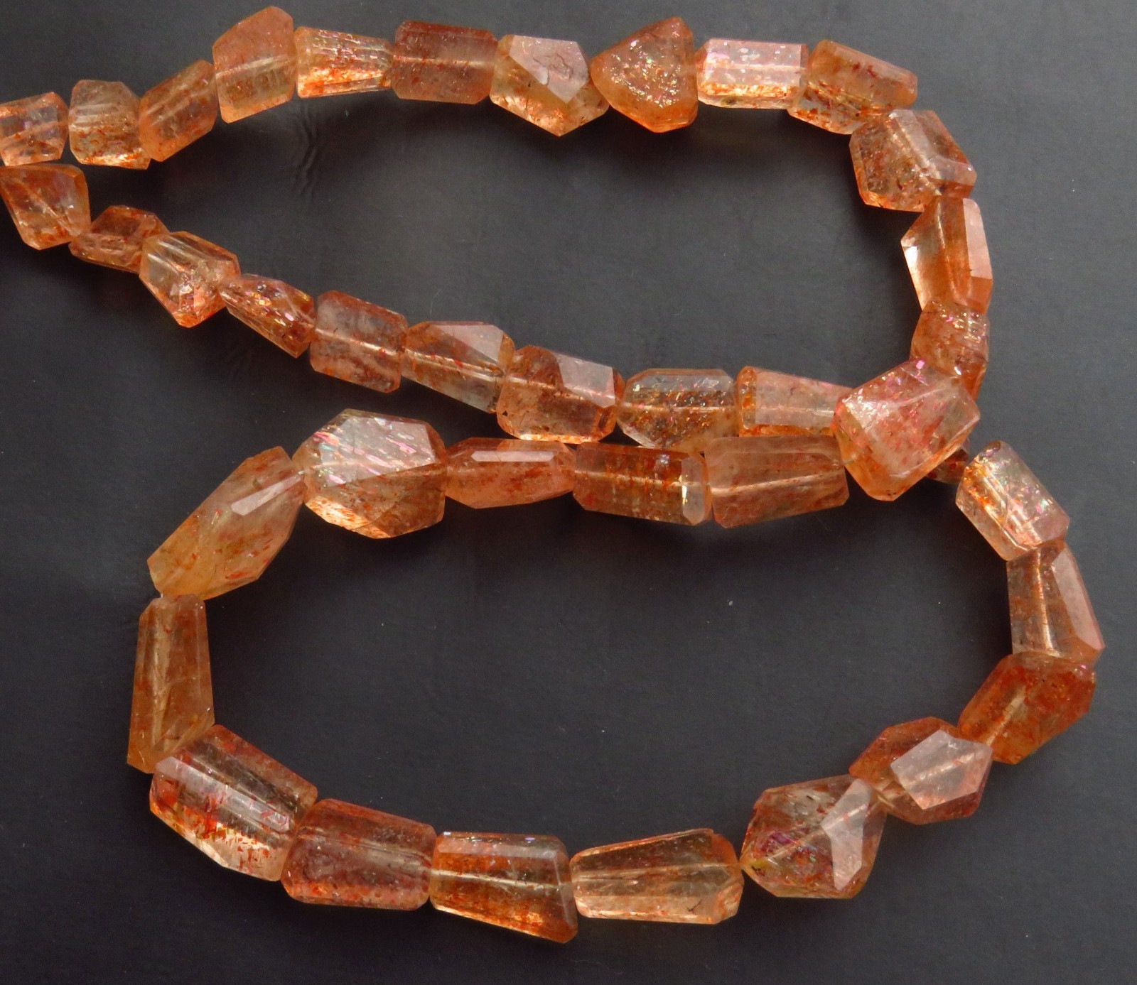 Top Quality Rainbow Lattice Sunstone Gems Nugget Faceted Beads 8-17mm 8.5″Strand