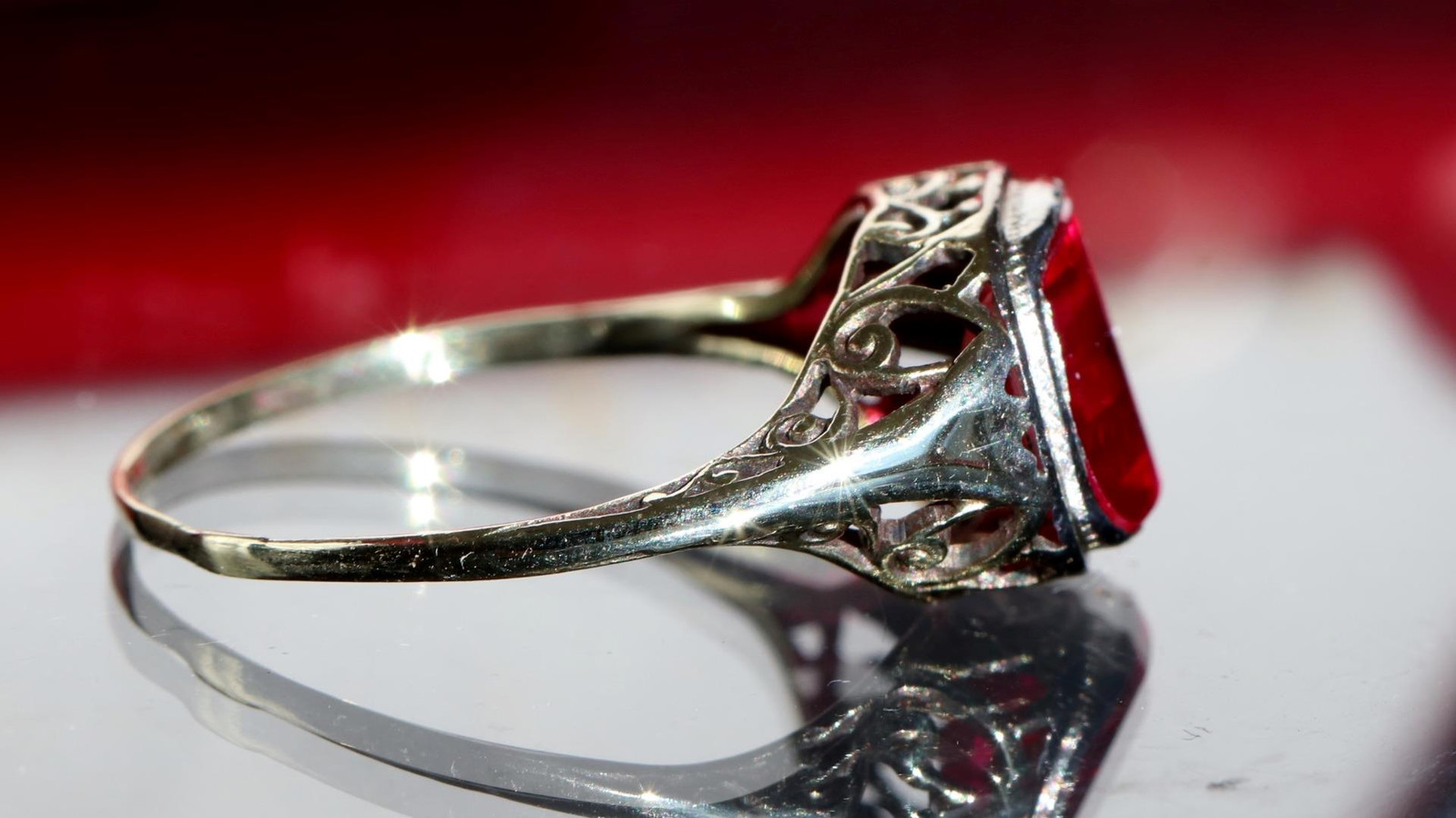 14k white gold ring 2.70ct lab created ruby solitaire size 7 antique 2.00g N3629