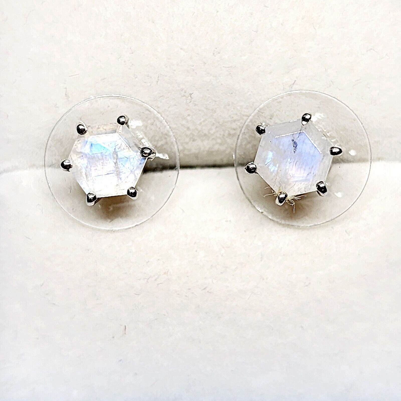 Rainbow Moonstone stud earrings in Platinum over 925 SS 1.90 tcw 6mm