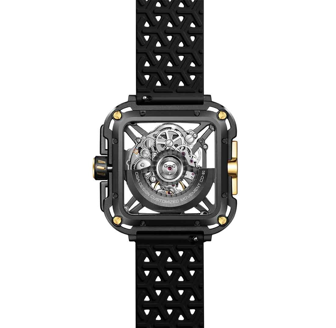 CIGA Design X Automatic Skeletonized Titanium Square Black Gold Men’s Watch