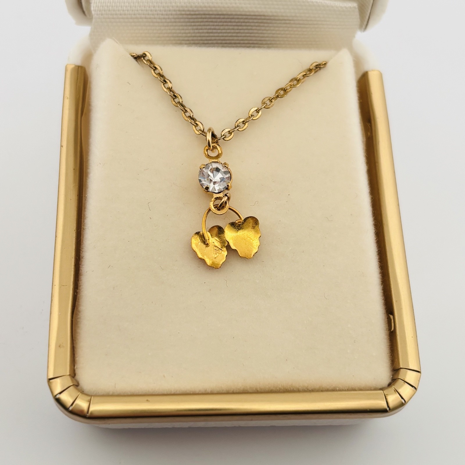 Vintage 10k Black Hills Gold Necklace 18″ Cable Chain Clear Stone Minimal Dainty