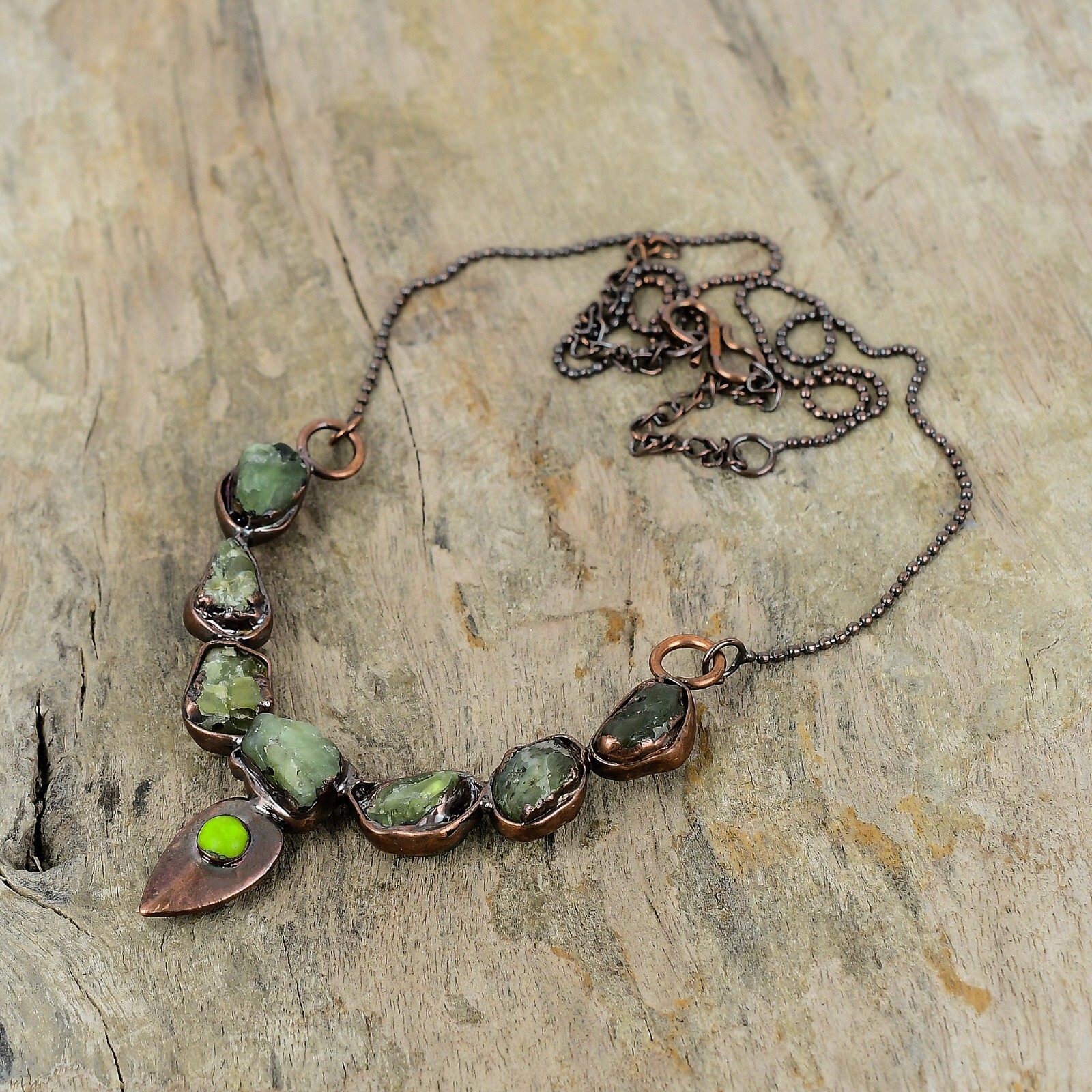 Green Tourmaline Rough Copper Love Gift Electroformed Adjustable Necklace 18.0″