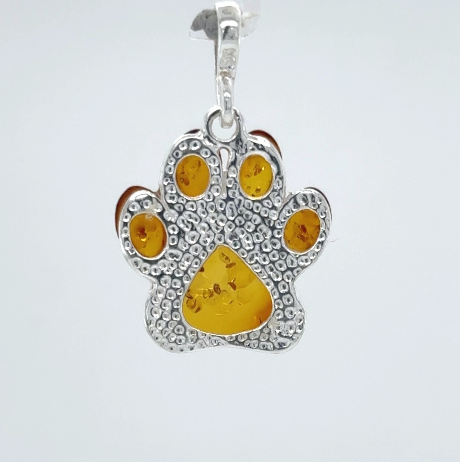 Cognac / Brown BALTIC AMBER Paw Pendant – 925 STERLING SILVER – Poland #4206e
