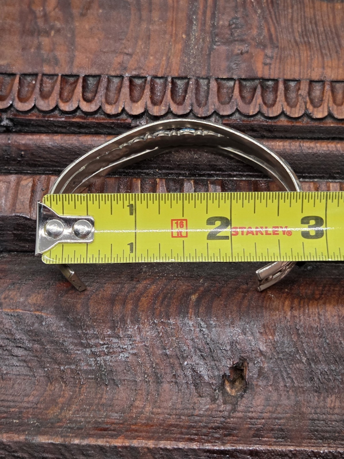 Vtg NICKLE SILVER BELL TRADING POST Southwest Navajo TURQUOISE Cuff Bracelet