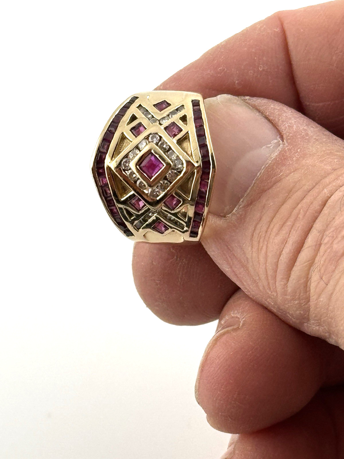 GIA Graded Certified 14K Gold Diamond Natural Burmese Ruby Ring Size 9 8.8 Grams