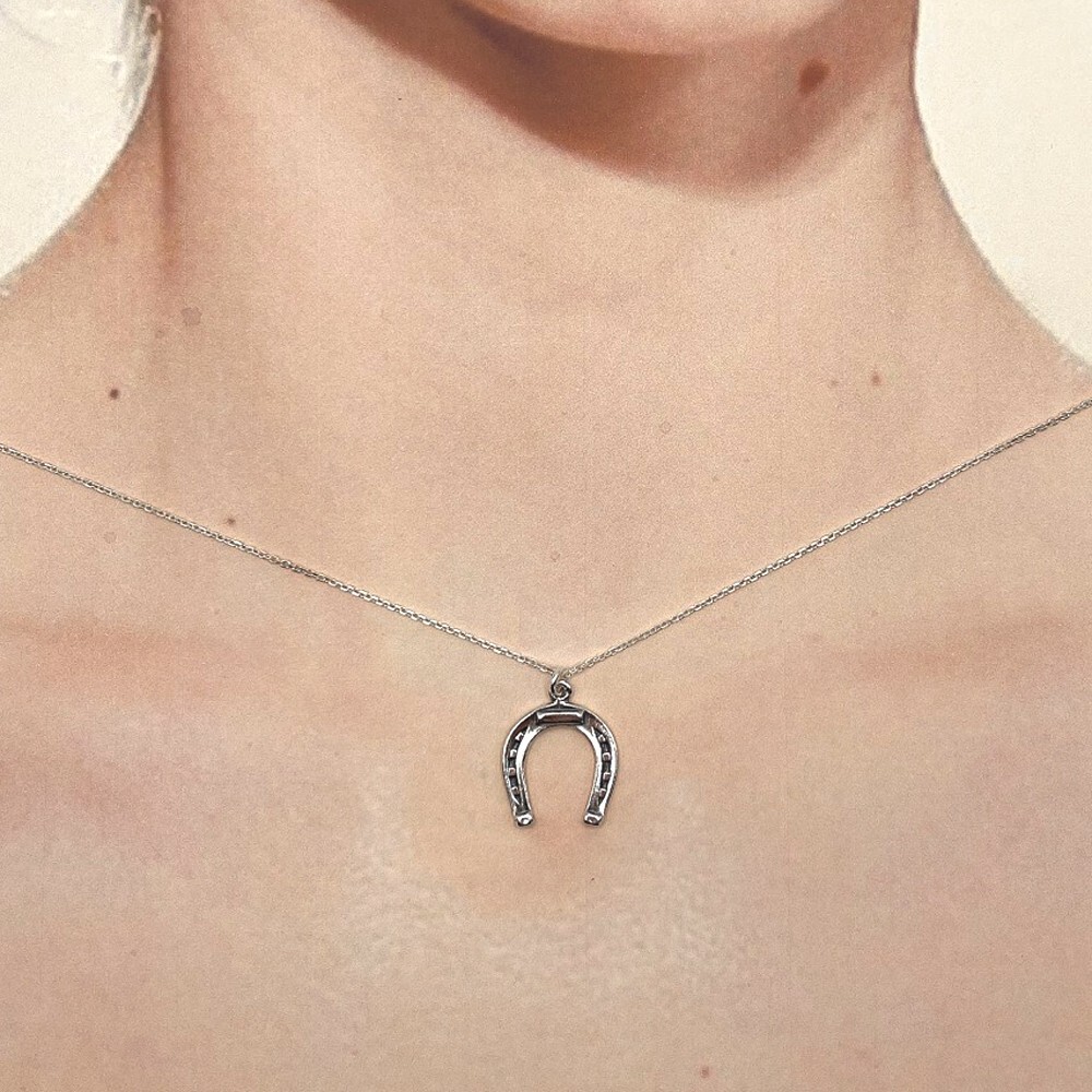 Sterling Silver Horseshoe Charm Necklace-#0800