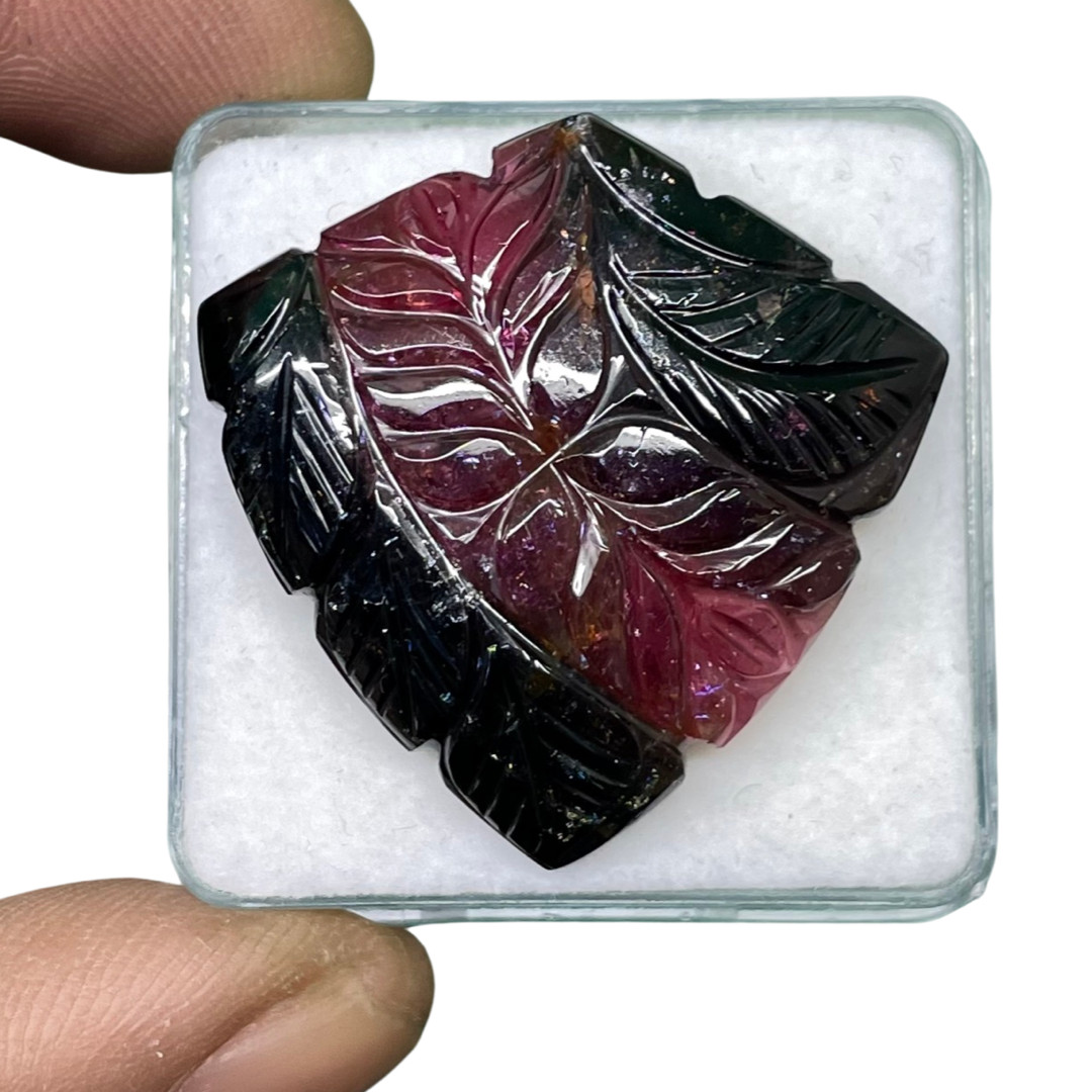 52.65 Cts Natural Carved Tourmaline 31x31mm Bi Color Loose Untreated Gemstone