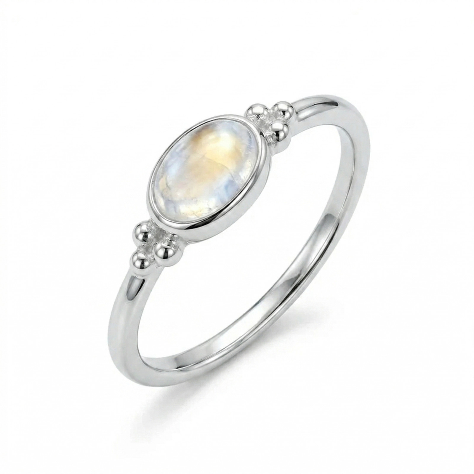 Dainty Oval Rainbow Moonstone Ring 925 Sterling Silver 6x4mm Sizes 4-9