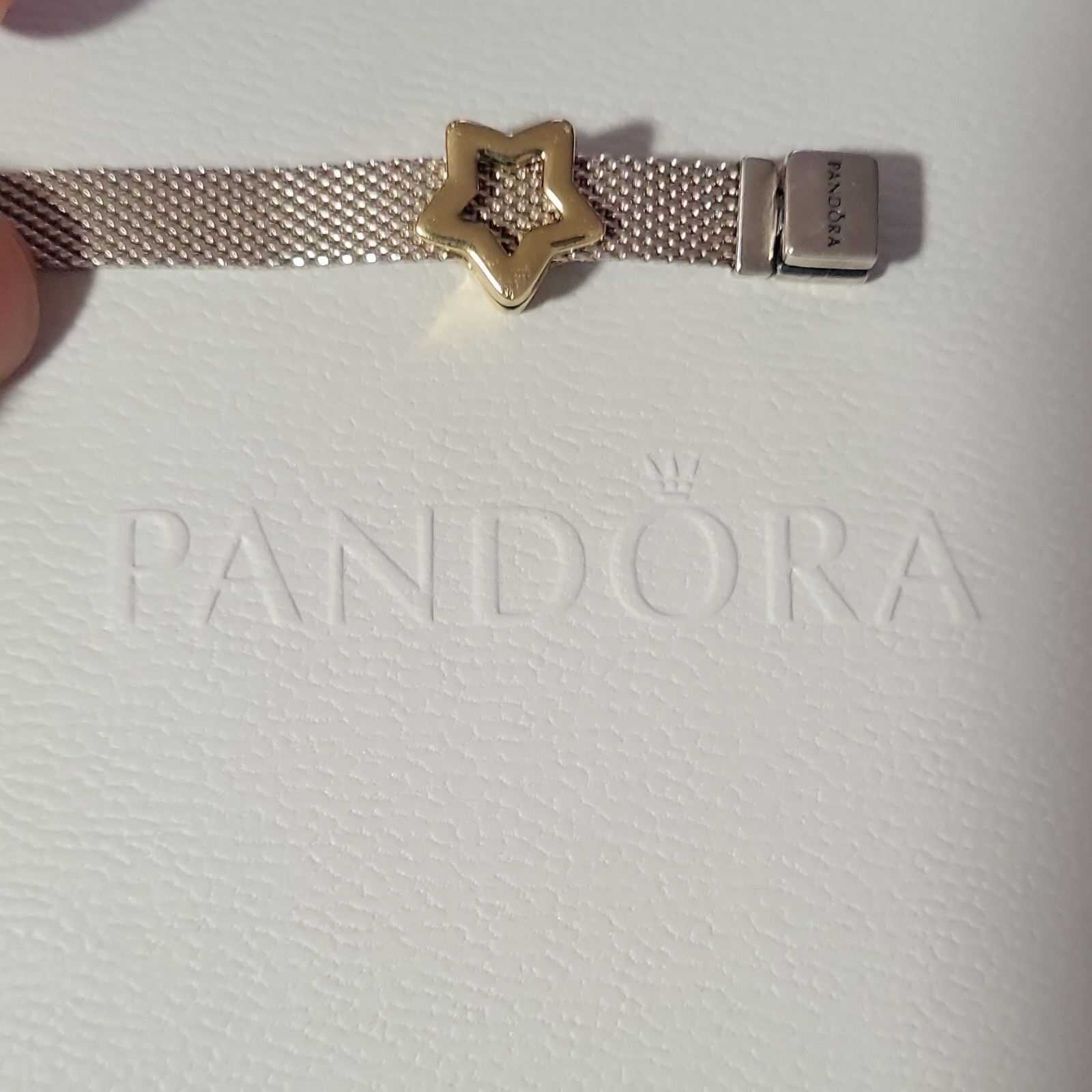PANDORA Rosegold/gold Mesh Gold Charm Bracelet, Adjustable Box Closure 6 In.
