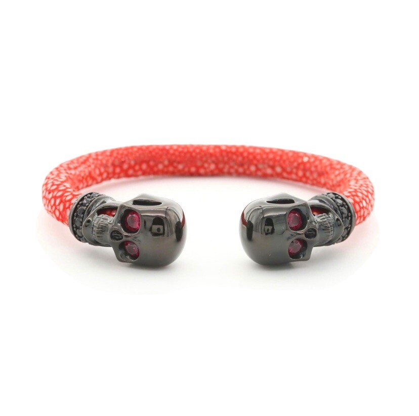 Cozmo Sterling Silver, Stingray, Ruby, and Black Cubic Zirconia Bangle Bracelet