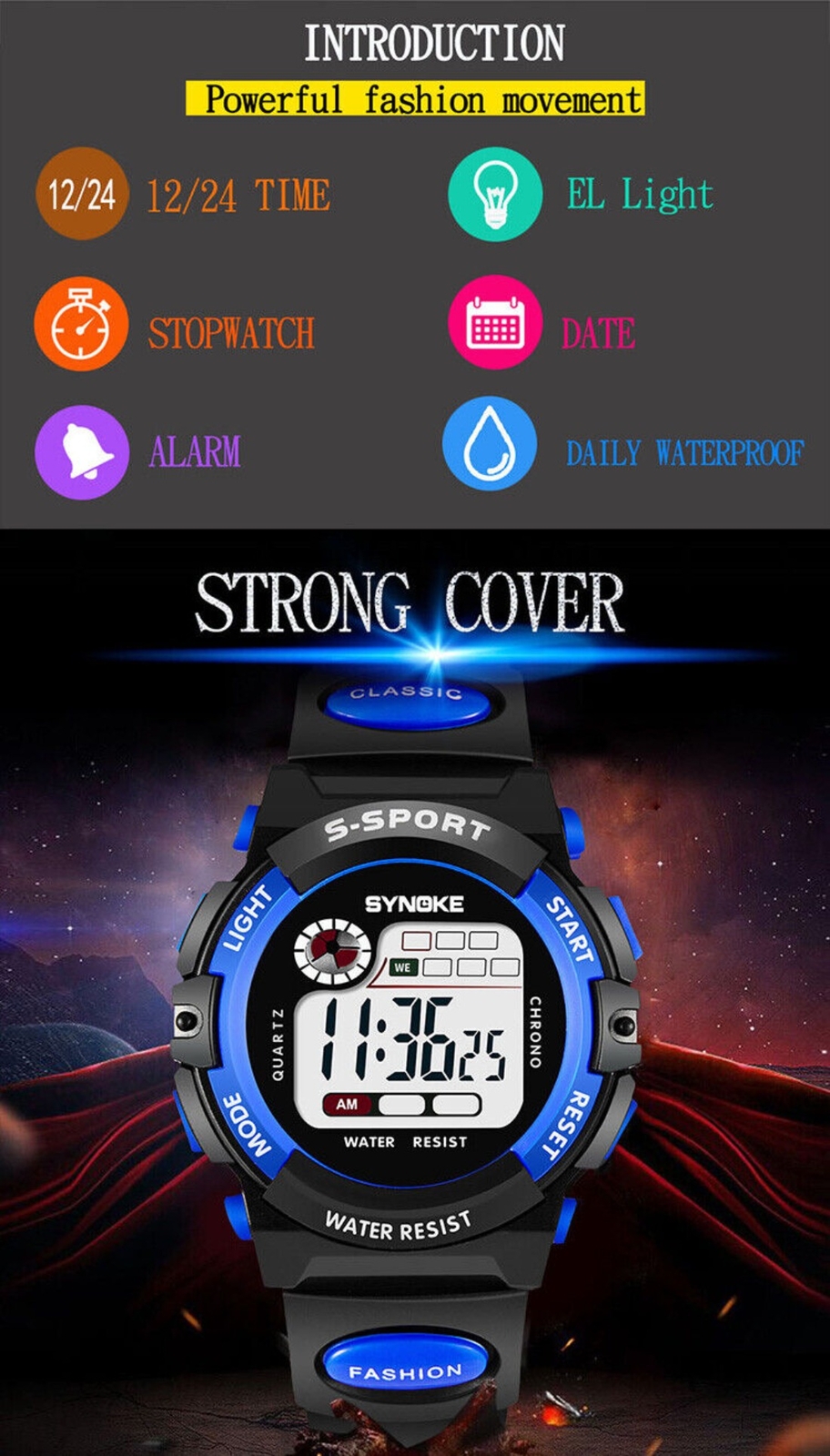 Kids Child Boy Girl Waterproof Multifunction Sports Electronic Watch Watches USA