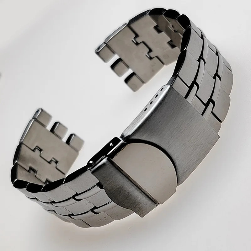 19 21mm Stainless Steel Watch Band Strap For Swatch Bracelet + Folding Buckle