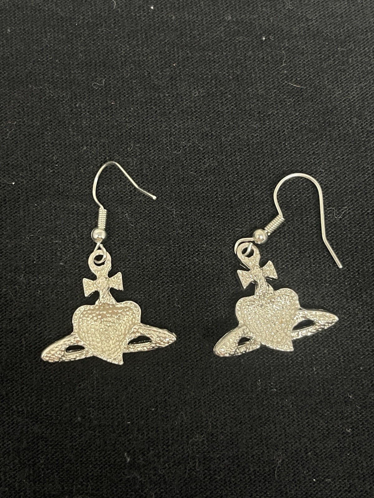 Vivienne Westwood Earrings Pierce Diamante Heart Silver Black 2.5 cm Set of Two