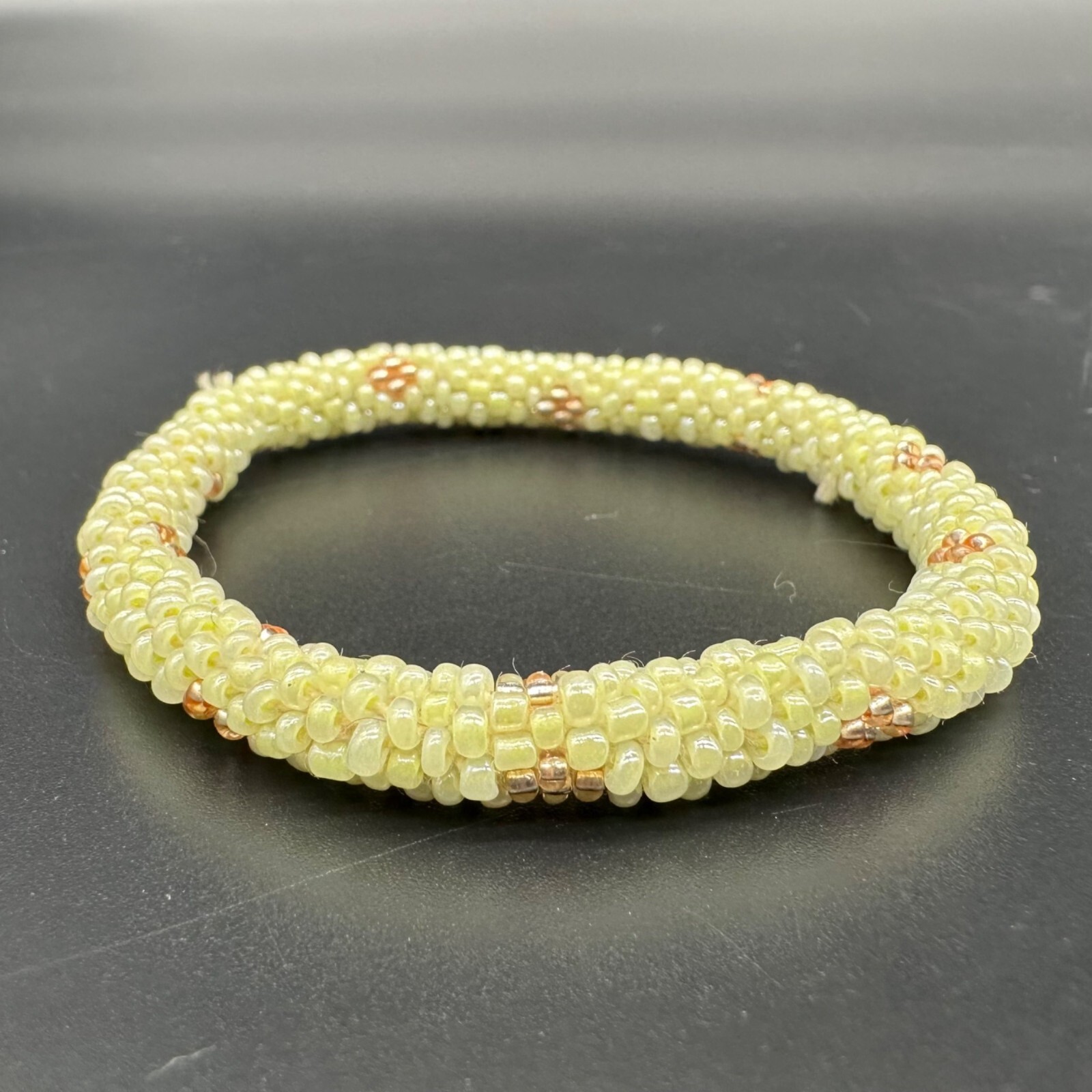Vintage Seed Bead Bracelet Cream Champagne Handmade Small Wrist Estate Jewelry