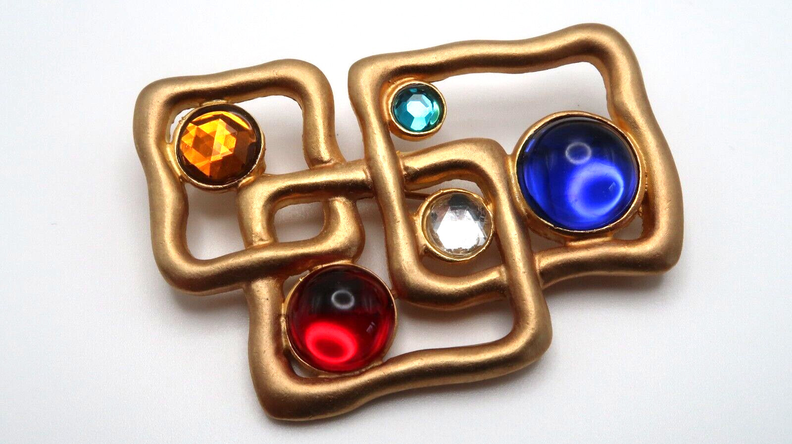 Vintage 1980s Gold Colorful Bead Abstract Brooch Pin 6.6cm BB12