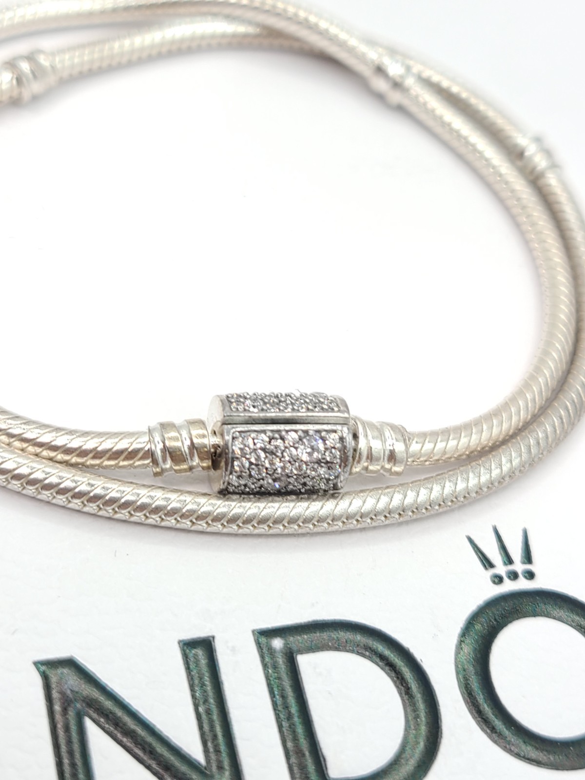 100% PANDORA 599544C01 Pave Double Wrap Barrel Clasp Chain Bracelet Necklace