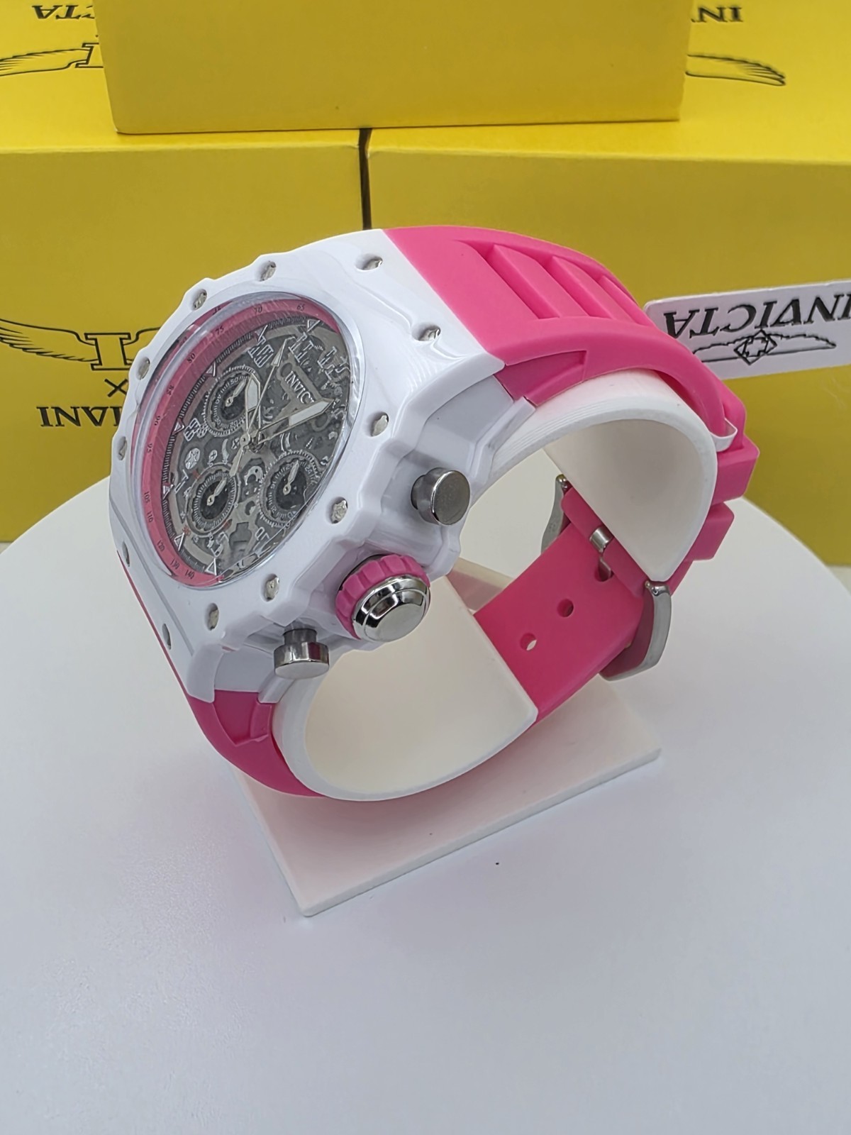 Invicta Racing Valyron Unisex Watch – 41mm, Pink & White(69620) new