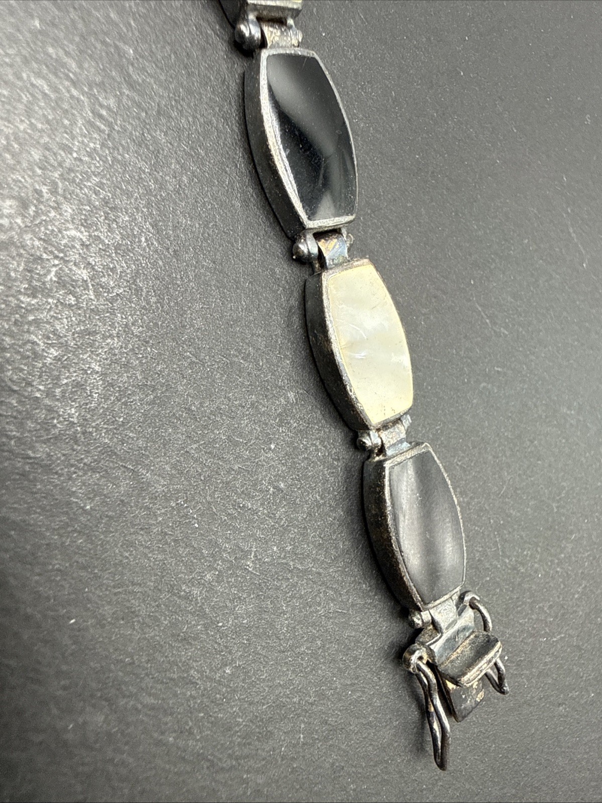 Sterling Silver Stefani Argento Bracelet 925 Black And White Panels 7” Y8