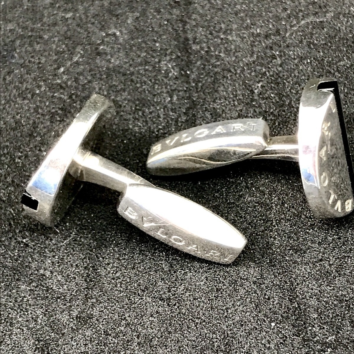 Bvlgari Cufflinks Sterling Silver Metal Onyx Round type Pre-owned No Box