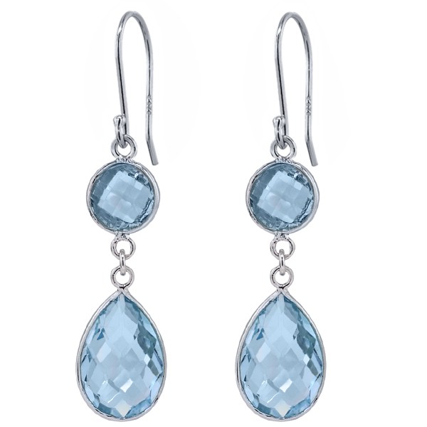 15.00 Ct Pear Shape and Round Checkboard Blue Topaz Dangle Frenchwire Earrings