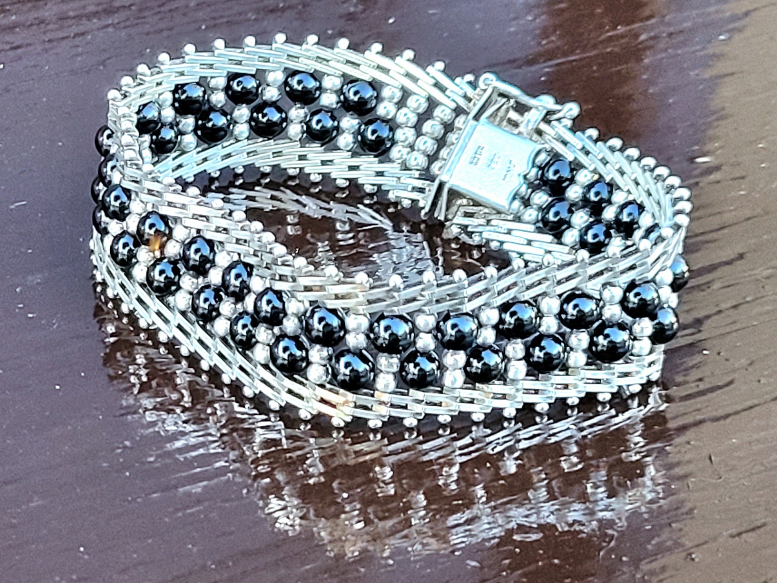 Sterling silver bracelet with black onyx beads by Milor Italy