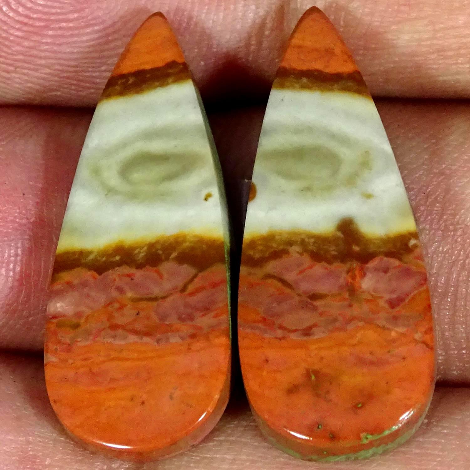 25.40Cts Ultra Natural Polygram Jasper Pair Pear Cabochon Gemstone 12X29X4MM