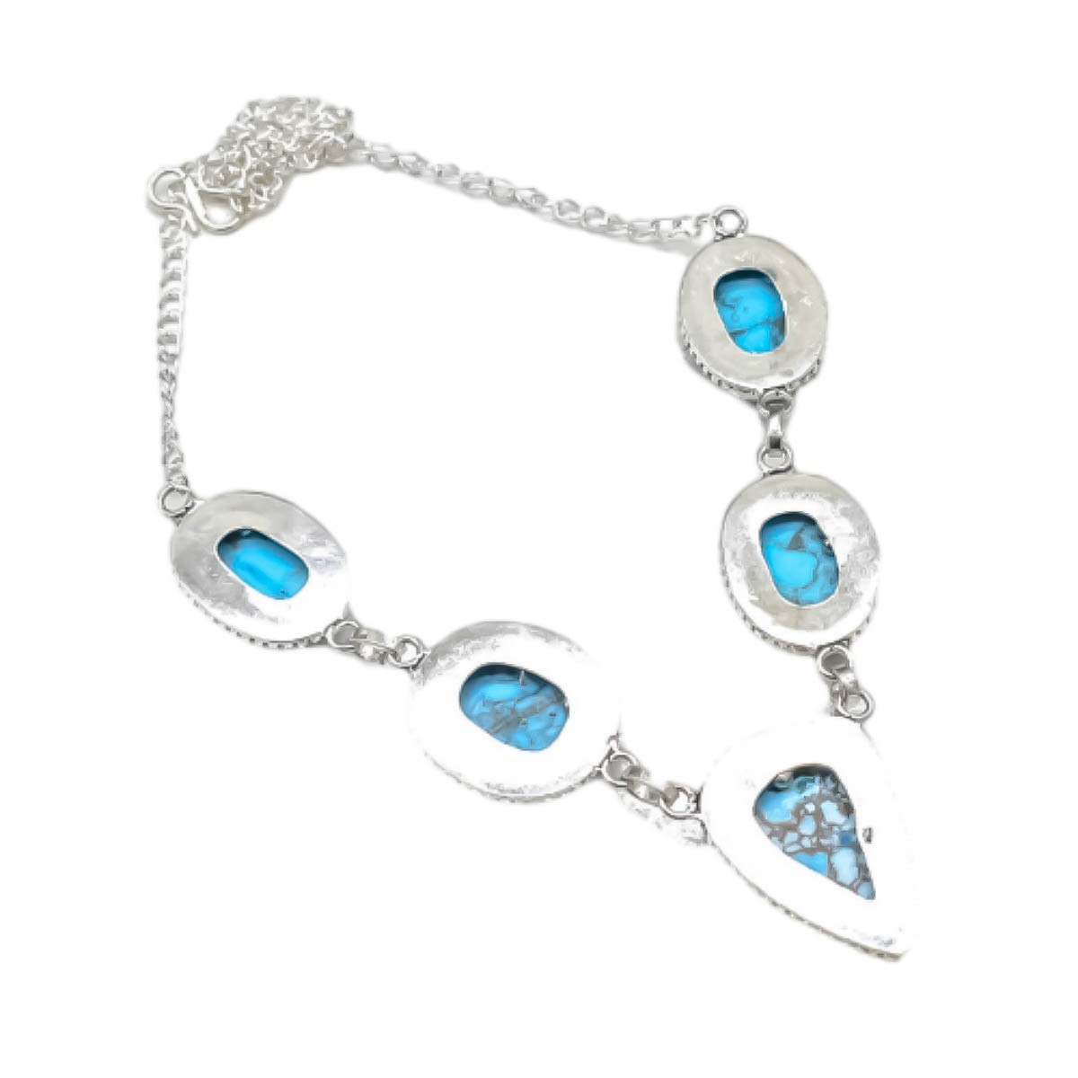 Natural Turquoise Gemstone Necklace 925 Sterling Silver Jewelry S-18″ Women Gift