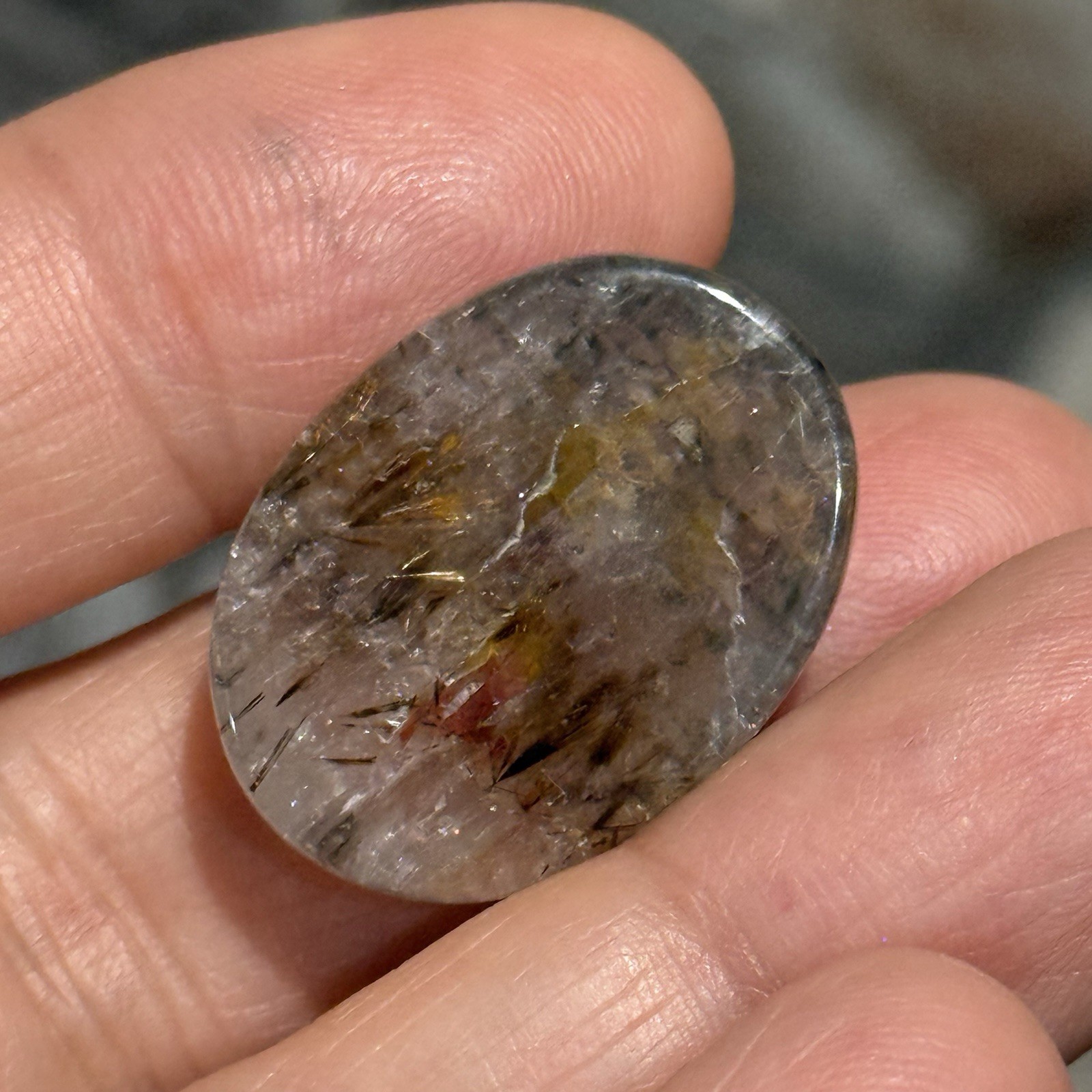 35ct 25.5x19x9.5mm Smooth Oval Cacoxenite Cabochon High Dome Power Stone