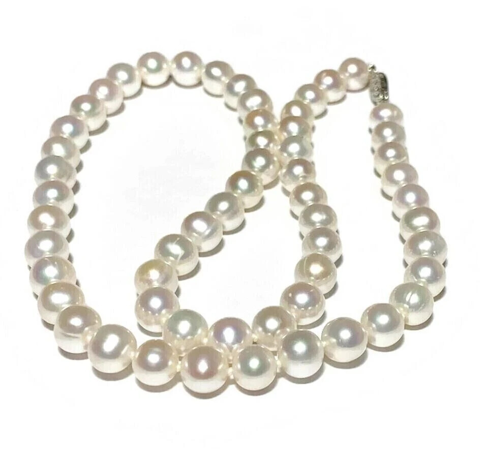 new Japanese Akoya 9-10mm white Pearl Necklace 18″ 14K Gold Clasp