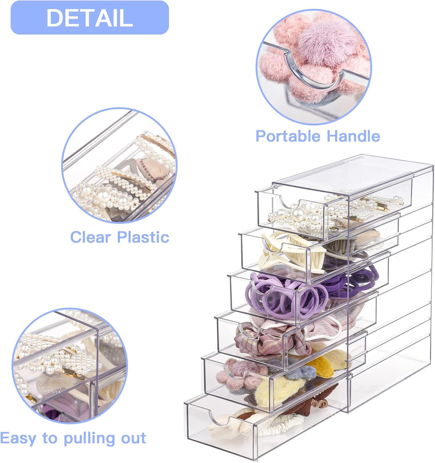 Clear 6-Drawer Hair Accessory Organizer Box – Compact Storage for Home & Office