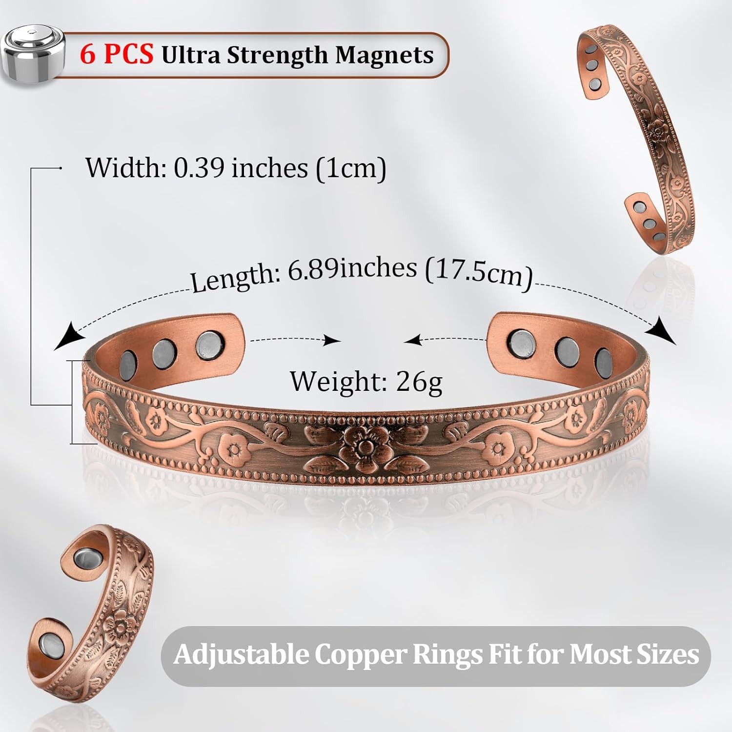 BioMag Copper Bracelet & Ring for Women, 99.99% Pure Copper Magnetic Bracelet Ly