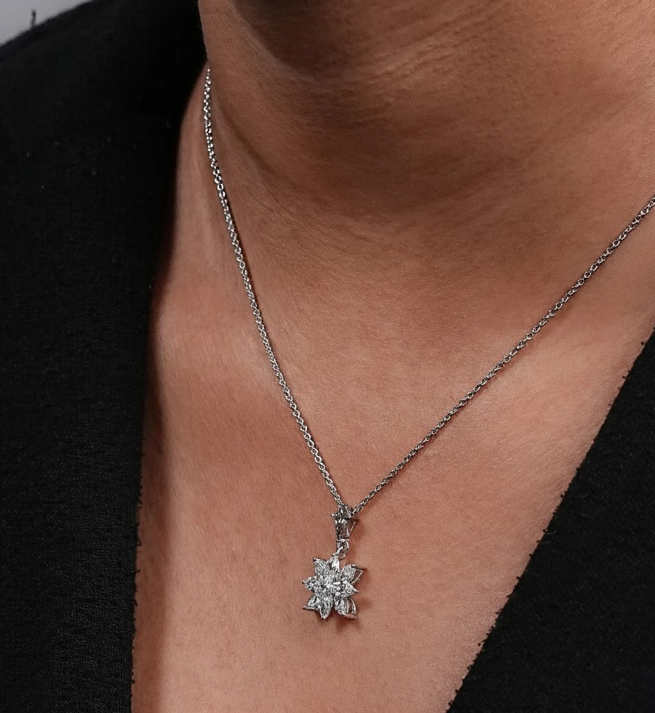 1.90 Ct Marquise EF VS Lab Grown Diamond Flower Shape Necklace in 14K White Gold