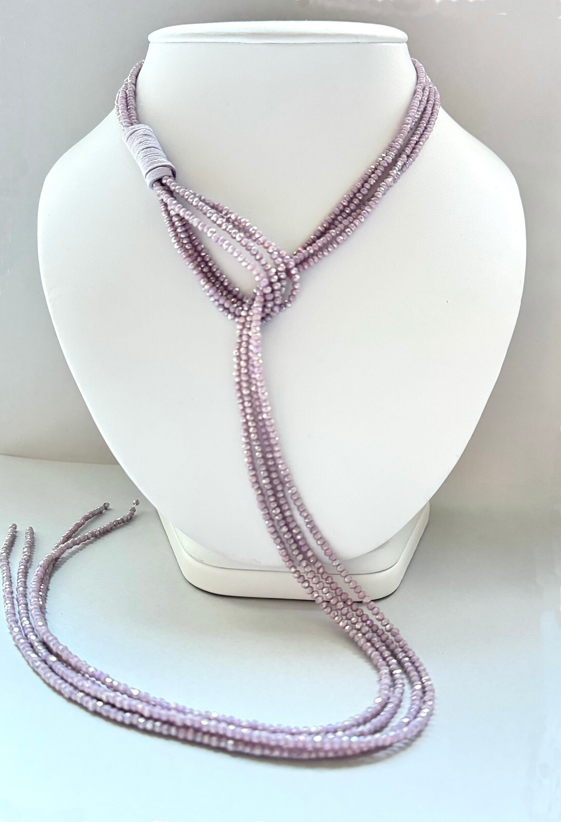 Crystal Lariat Necklace: Tie Necklace & Bracelet Set, Dusty Rose,Genuine Leather