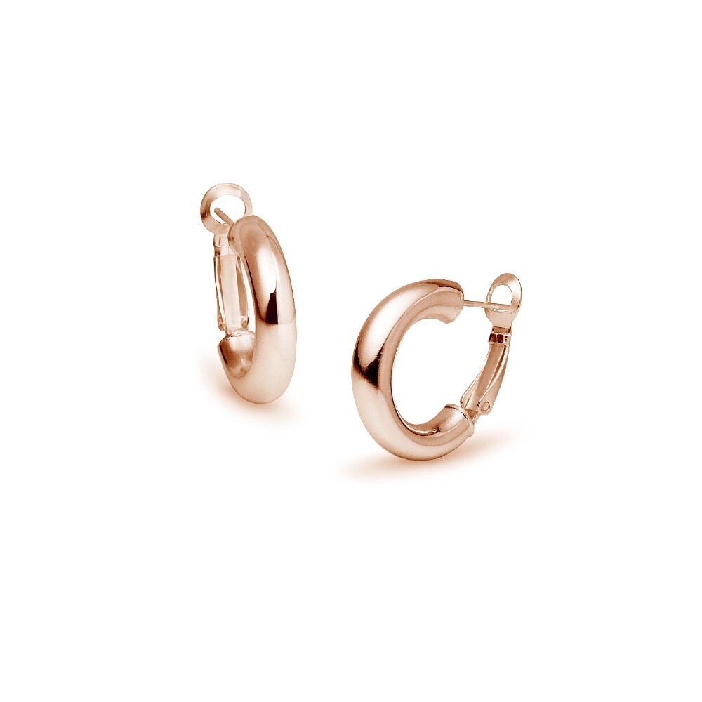 Round Clutchless 5x20mm Hoop Earrings in Polished Rose Gold Plated 925 Silver
