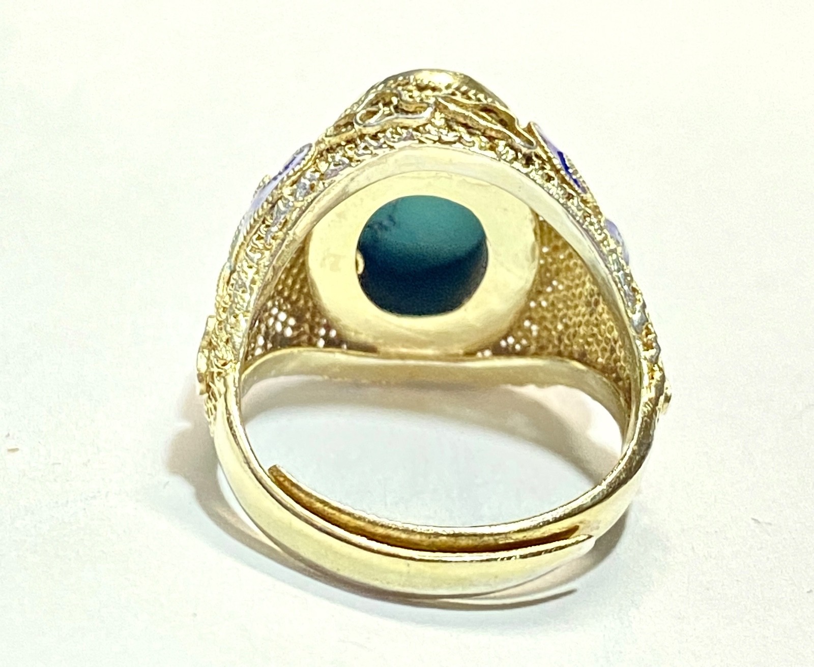Vintage Chinese Export Silver Vermeil Turquoise & Enamel Adjustable Sized Ring