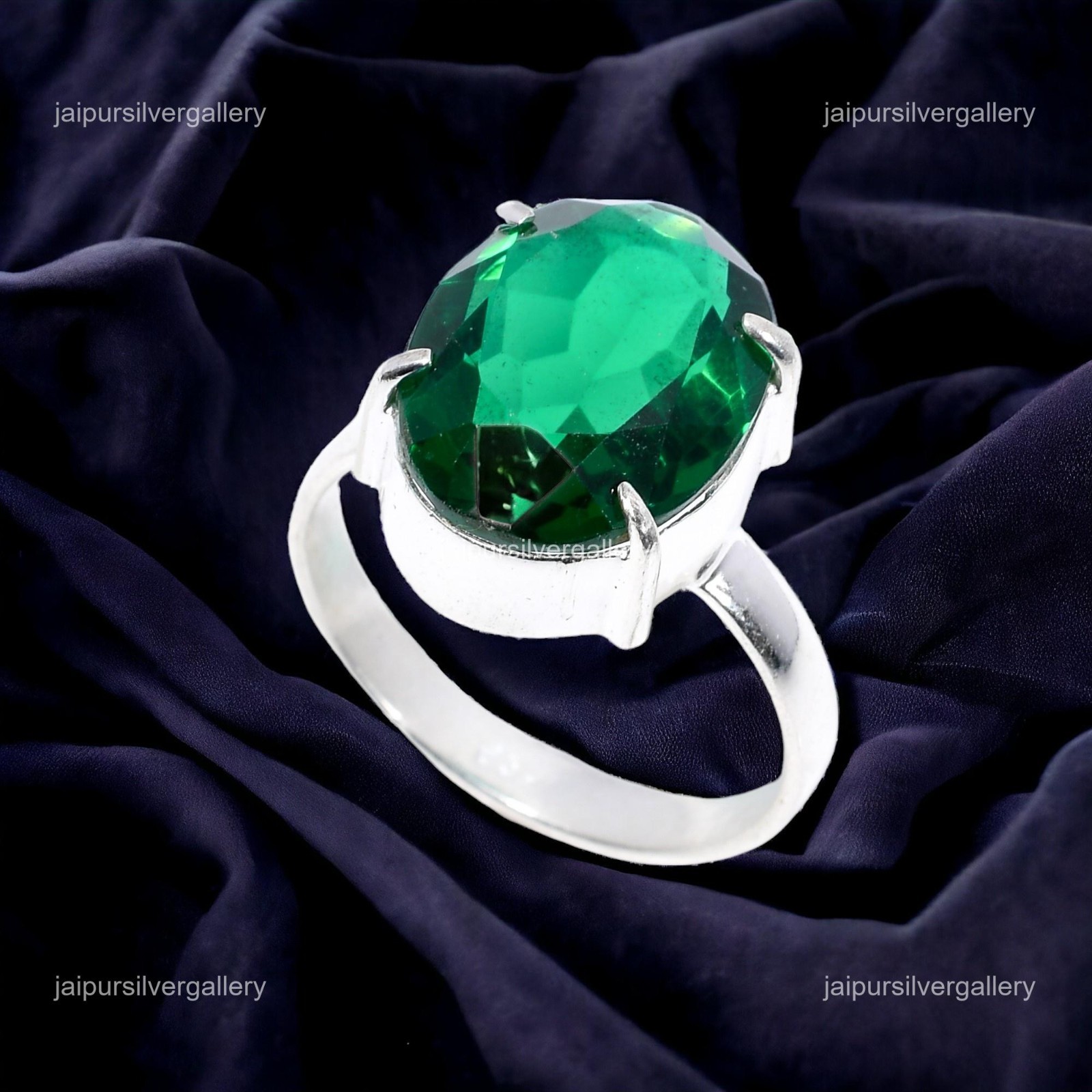 Sterling Silver Emerald Stone Dainty Statement Stackable Ring Jewelry Size 10