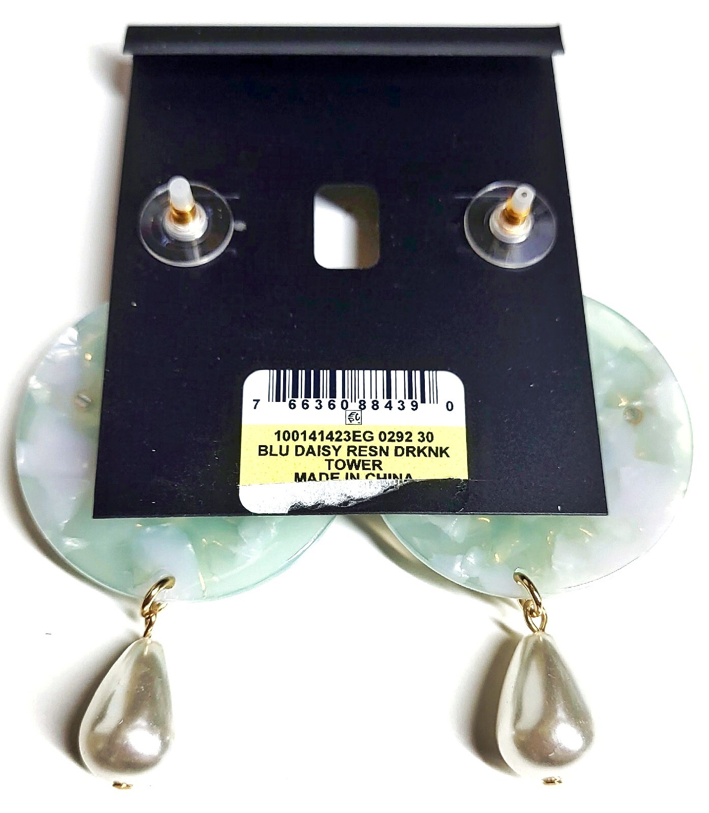 INC Crystal Resin Pearl Dangle Earrings Blue Daisy Multi-Color New with Tags
