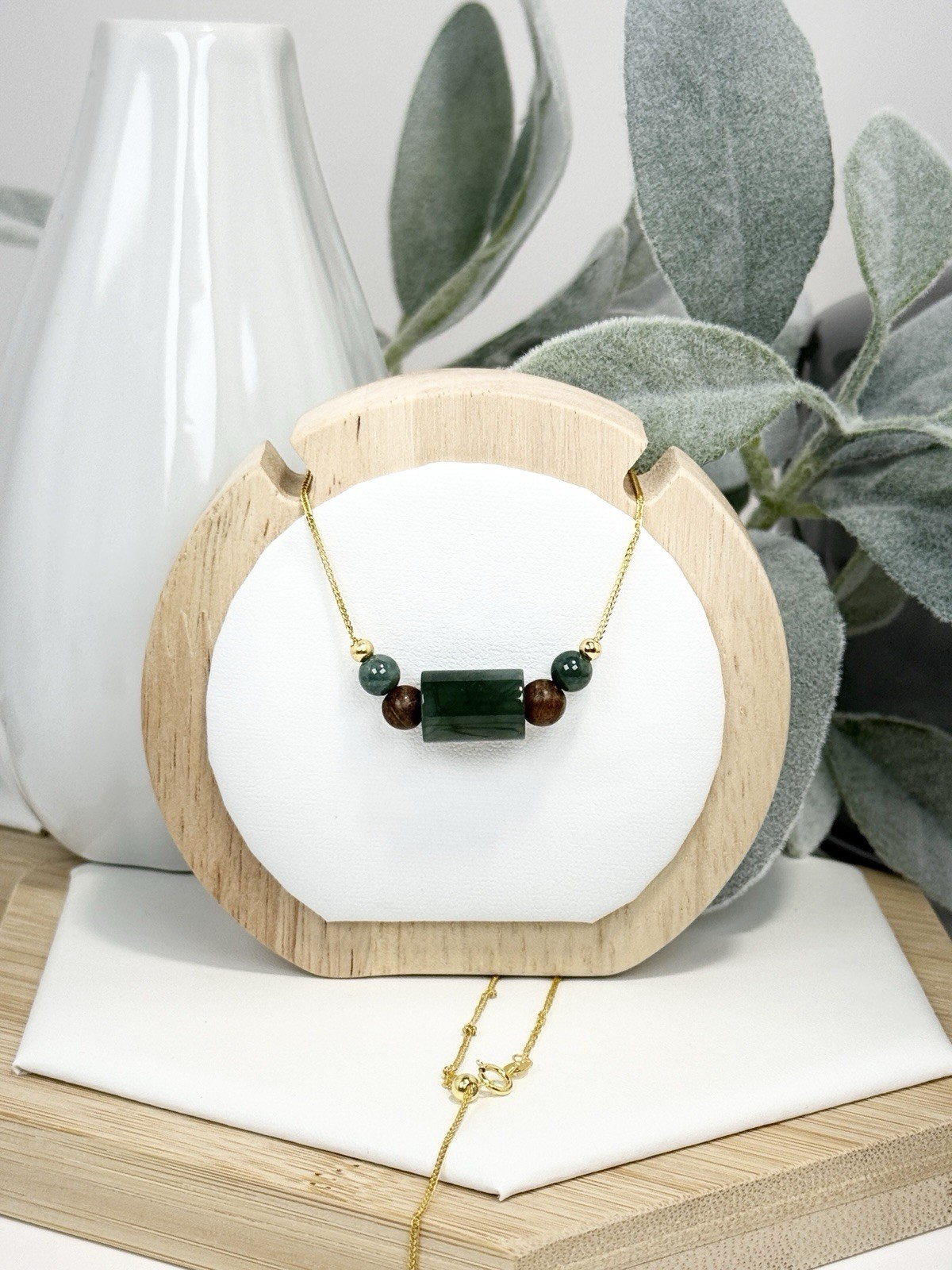 Blue Water Jadeite Blue Barrel Pendant Necklace 13.8/9.7MM 18IN Gold S925 Chain