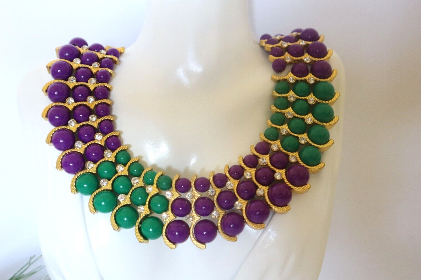 IMAN Rhinestone Collar Necklace Egyptian Style Beaded Gold Plated NEW