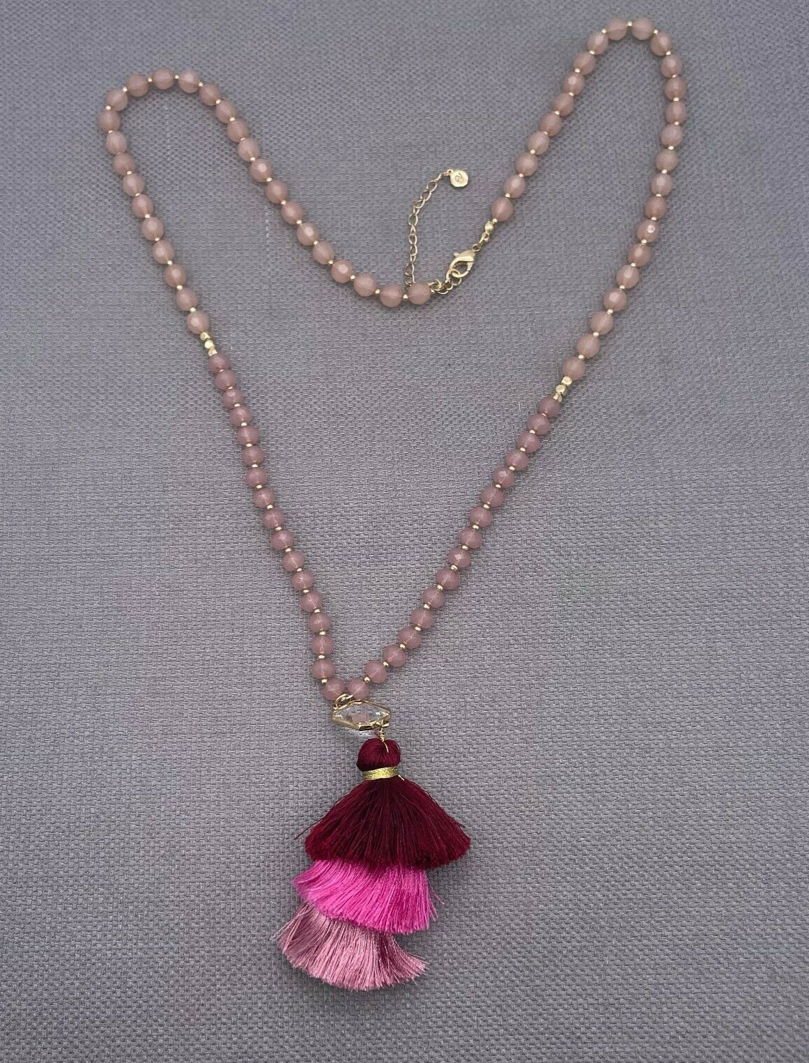 Veronese Women’s Pink Beaded Pendant Tassel Necklace Adjustable Lobster Closure