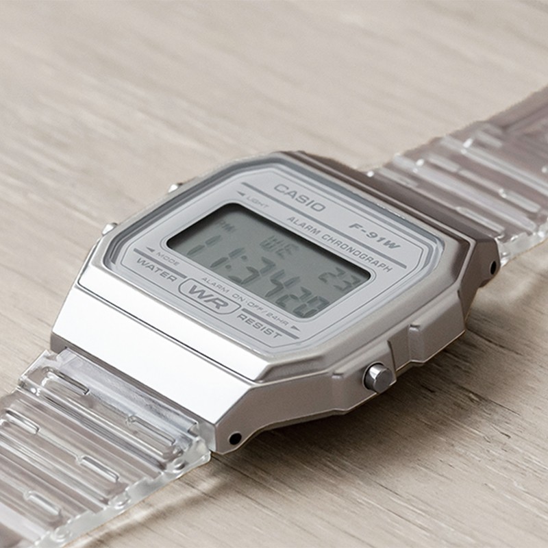 CASIO F91WS-7C Silver Translucent Unisex Digital Watch NEW
