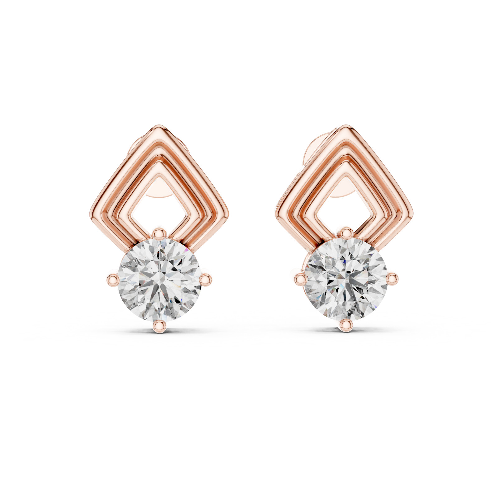 6carat Rose Gold Round Lab Grown Diamond Stud Earrings Total Weight 14 kt