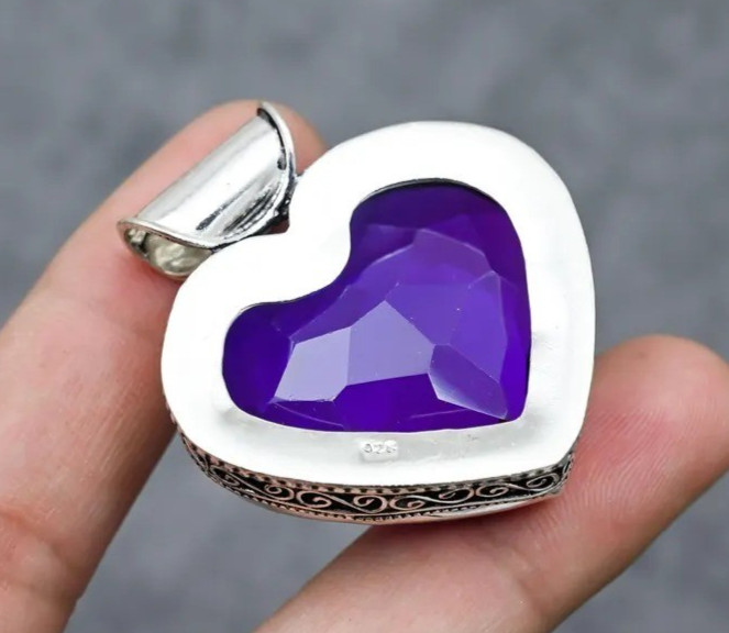 Amethyst Gemstone Heart Pendant: Handmade 925 Sterling Silver Designer Jewelry