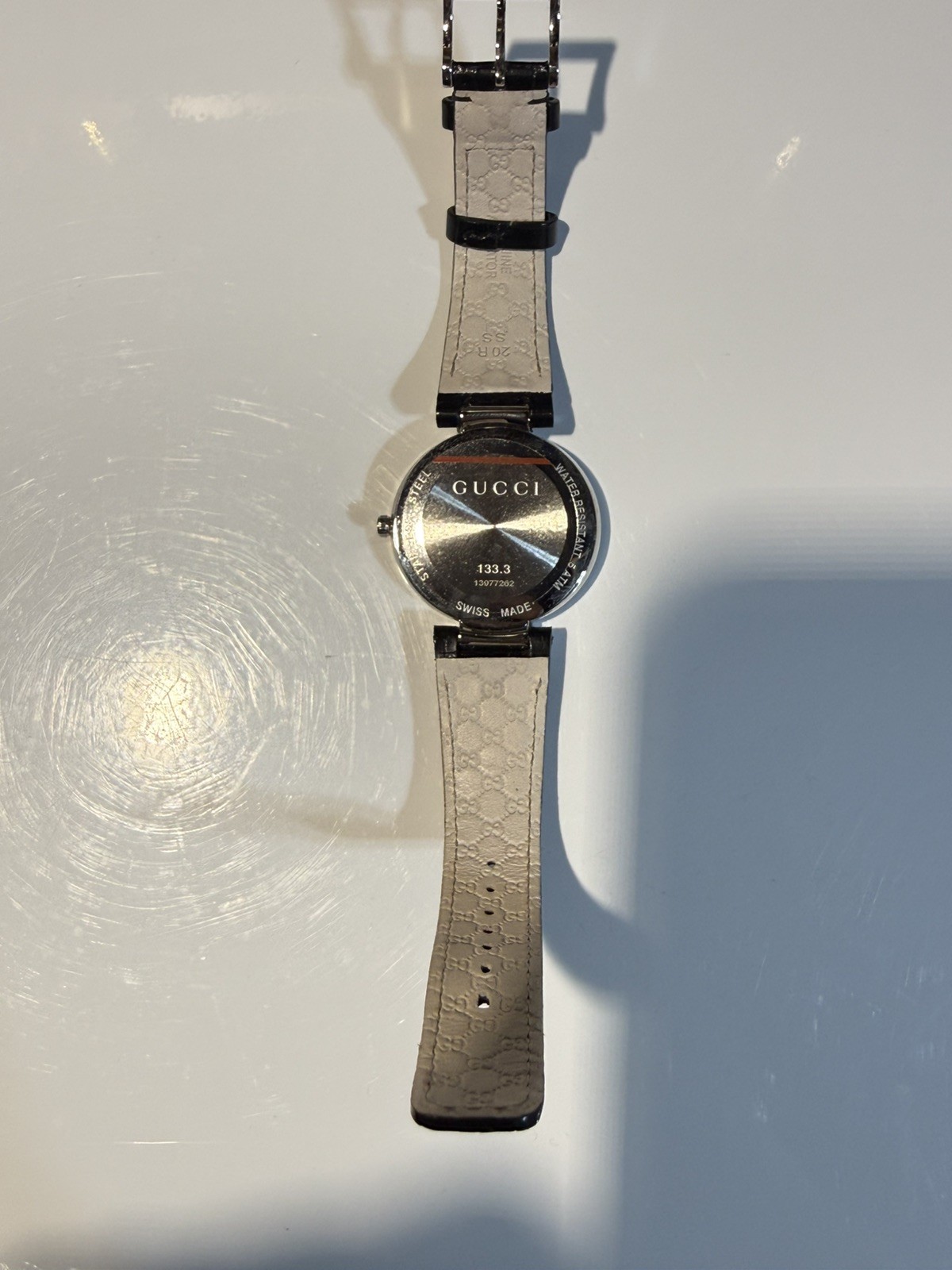 Gucci YA133312 Interlocking-G Grammy diamond bezel Unisex Black Leather strap