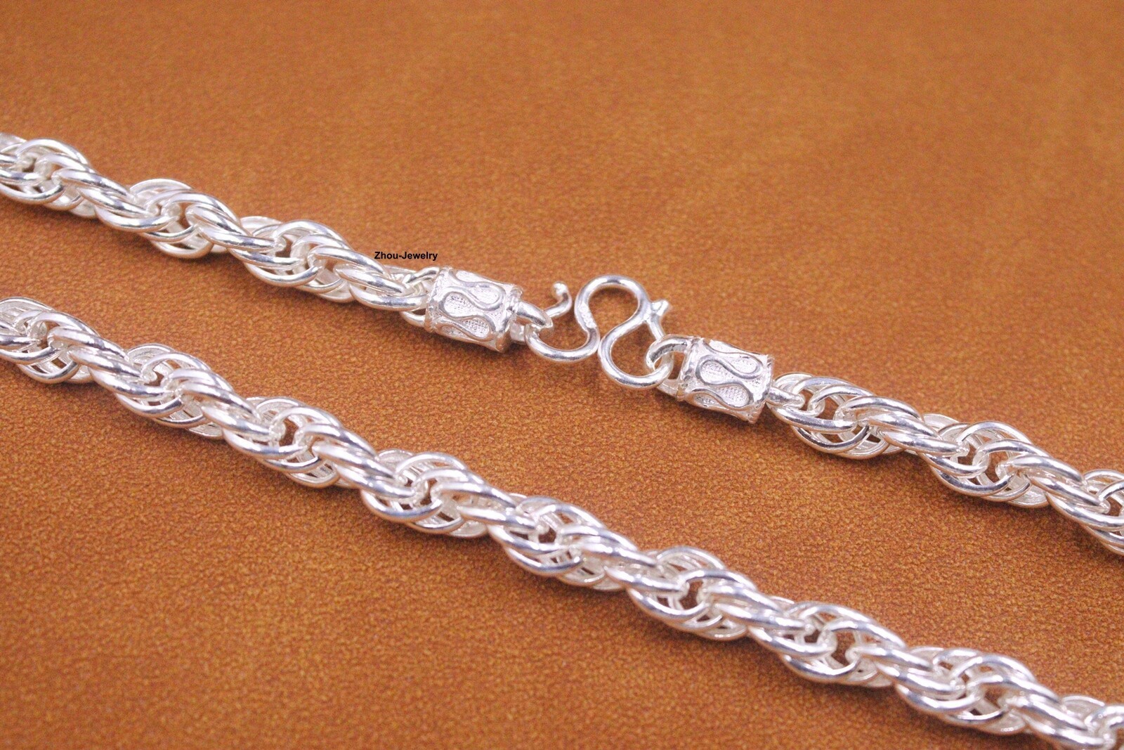 Real Fine Silver 999 Chain Men’s 7mm Twist Toggle Link Necklace 41-42g 19.6inch