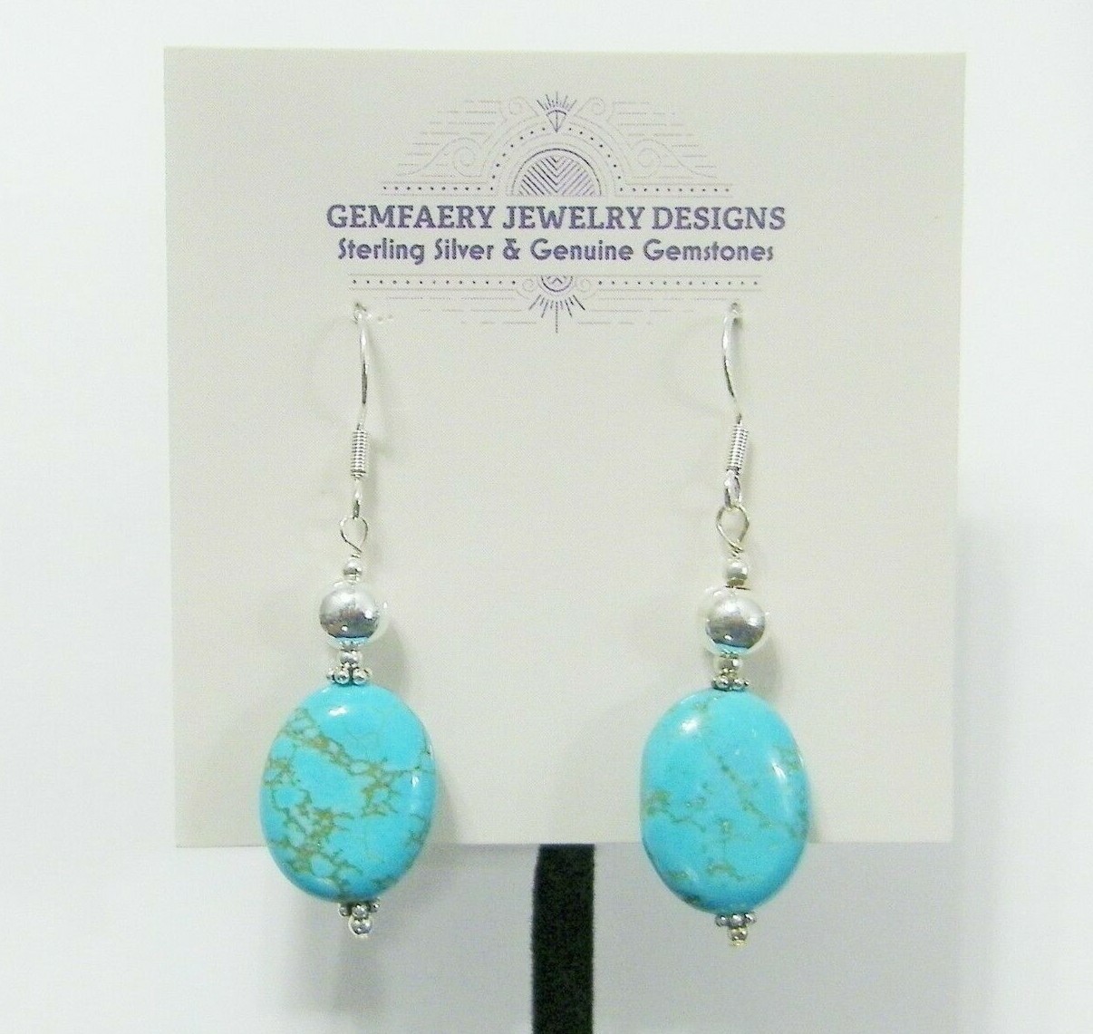 Sterling Silver Natural TURQUOISE Gemstone Dangle Earrings #5530…Handmade USA