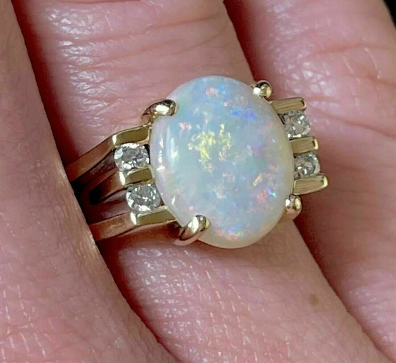 Natural Fire Opal 2.20Ct Oval Halo Engagement Ring 14K Yellow Gold Silver Plated
